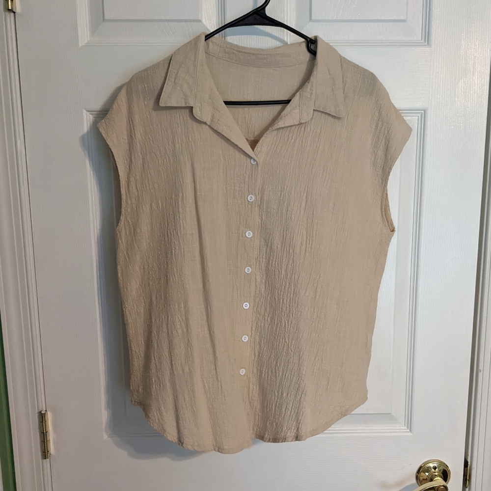 Scrunch linen like shirt, tan, size xl